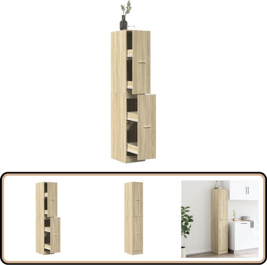 Apothekerskast 30x41x118 cm bewerkt hout gerookt eikenkleurig