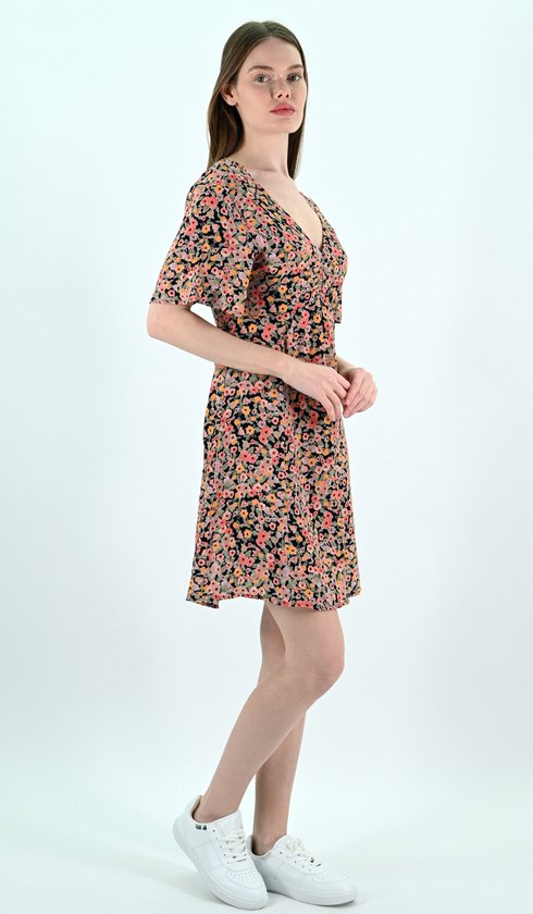 YesMooi - Mini -robe à imprimé floral - Col en V et dos nu - M (38) - Rose | Orange | Beige