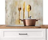 Spatscherm keuken 80x55 cm - Kookplaat achterwand Verf - Goud - Bestek - Muurbeschermer - Spatwand fornuis - Hoogwaardig aluminium