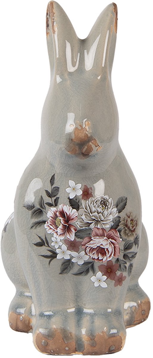 Clayre & Eef Decoratie Beeld Konijn 21 cm Grijs Keramiek