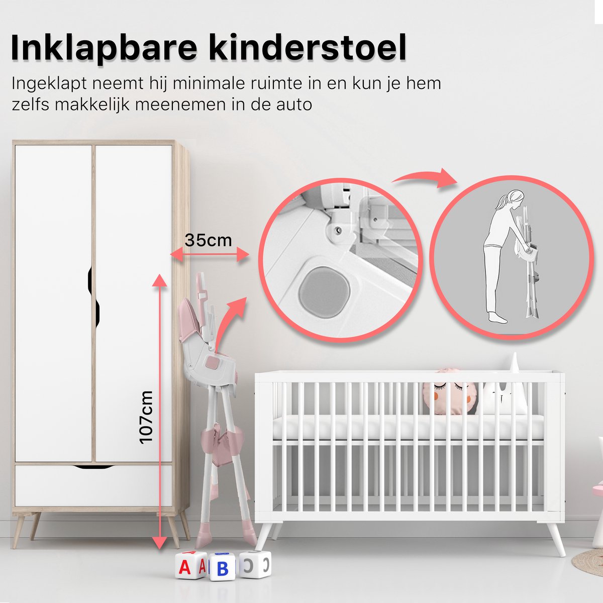 Phreeze Kinderstoel - Inklapbaar - Meegroeistoel 6 t/m 72 maanden - Afneembare Wielen - Eetstoel Baby & Peuter - Ook als Loopstoel, Wipstoel, Babystoel aan tafel / voor eten / thuis - Roze – foto 5