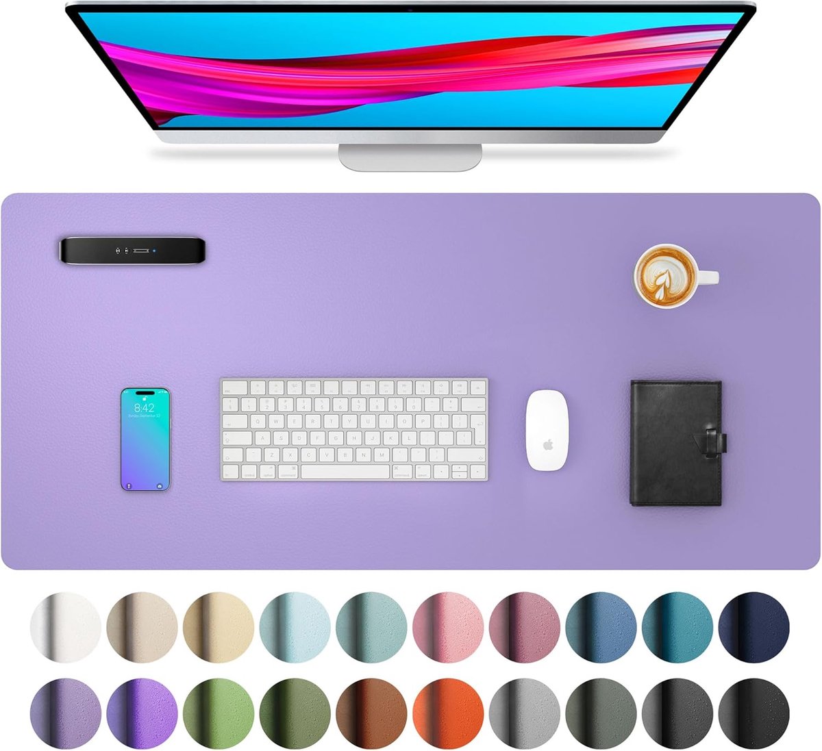 StayPowered PU-Lederen Bureau Mat - Stijlvolle Bescherming voor Je Werkplek - 80x40 cm - Waterdicht - Antislip Achterkant - Ruimte voor Laptop & Muis - Eenvoudig Schoon te Maken - Duurzaam & Slijtvast - Paars - Levering Sneller dan Aangegeven!