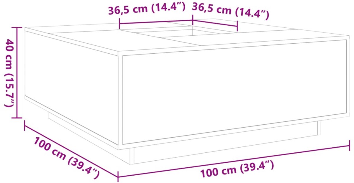 VidaXL Salontafel 121x121x40 cm bewerkt hout zwart - Kantoormeubelen Plus