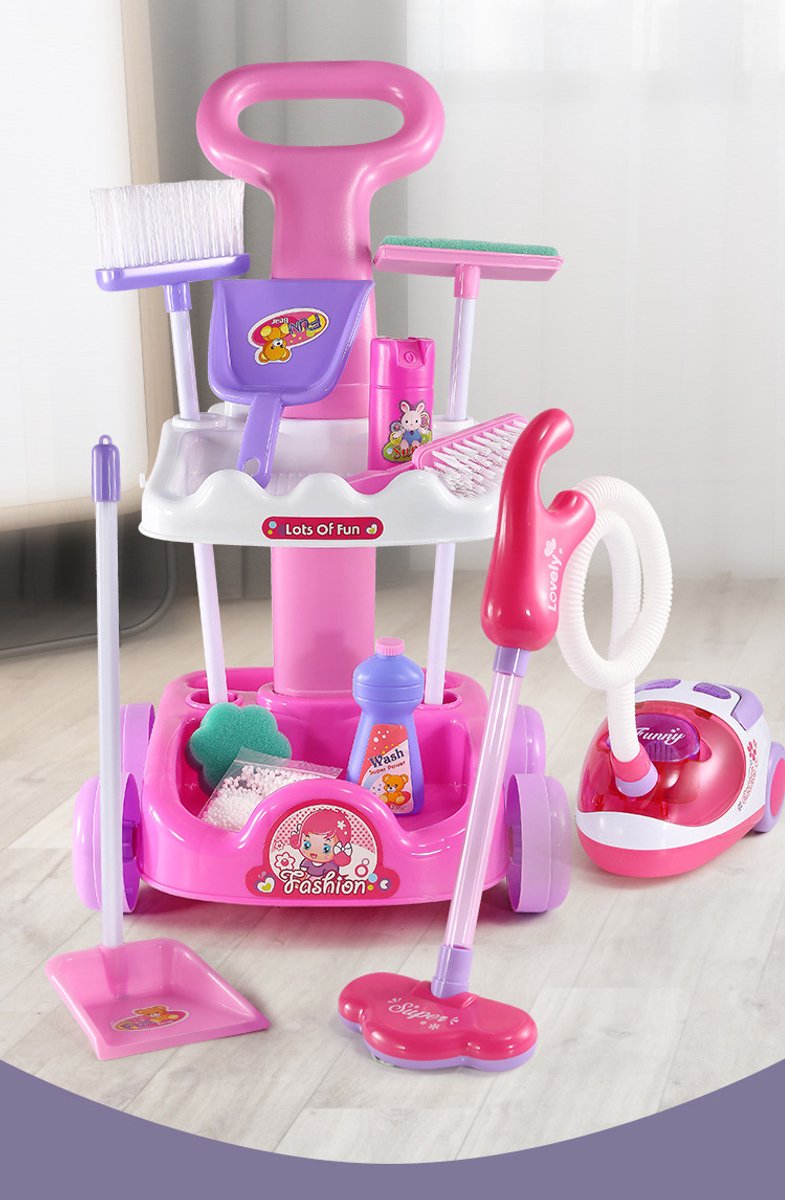 XL Schoonmaakset Kinderen - Montessori Speelgoed Stofzuiger en Schoonmaaktrolley - Schoonmaakset Speelgoed voor Kinderen - Speelgoed Stofzuiger en Accessoires - 3 tot 6 Jaar - 11 Delig — afbeelding 2