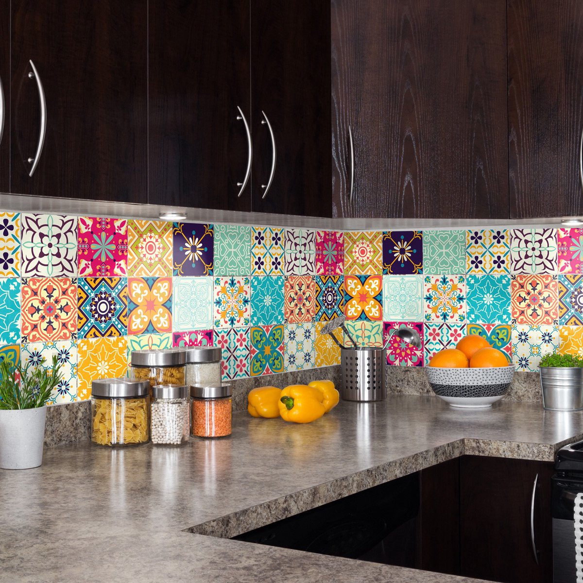 Ambiance Sticker Muurstickers - Zelfklevende tegelmuurstickers voor keuken en badkamer - AZULEJOS AGOSTINA - 24 stickers 10x10cm Multi color