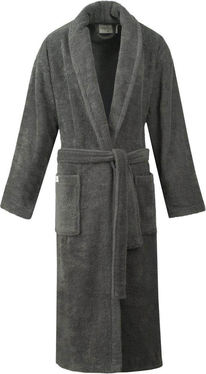 L&G - Unisex Badjas - 100% Katoen Badjas - L - Antraciet - Katoen badstof - Sjaalkraag - Badjas dames - Badjas heren - Badjas dames en heren - L