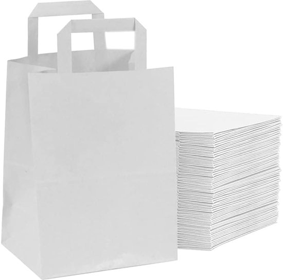 100 x kleine papieren cadeautasjes met handvat 18x8x22cm wit / Kraft Papieren Tasjes /draagtassen Van Kraftpapier met handgrepen / Zakjes/Verjaardag - Feest - Huwelijk-Kerst