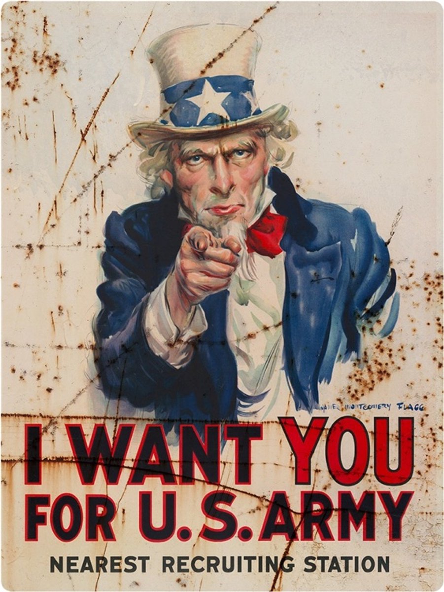 Signs-USA Signs USA - retro wandbord - dibond - Uncle Sam I Want You - 33 x 44 cm Multicolor