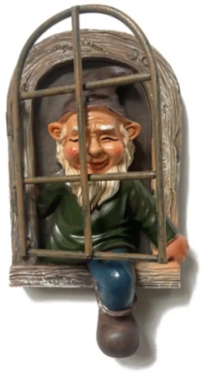 WiseGoods Tuinkabouter Met Witte Baard - Ophangbaar Beeld Voor De Tuin - Weerbestendig Standbeeld Van Duurzame Hars - 14.5x15x8cm