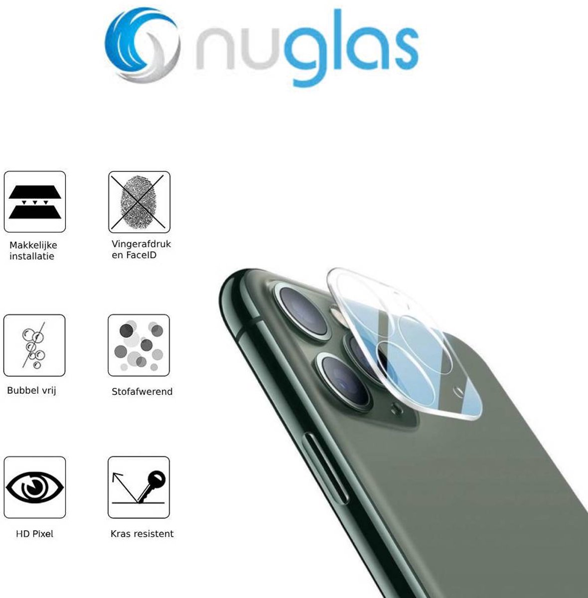 NuGlas camera lens protector voor iPhone 11 Pro / 11 Pro Max - Beschermglas iPhone - Tempered Glass