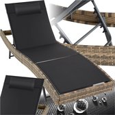 Bol.com tectake® Wicker zonnebed met 6-voudig verstelbare rugleuning - Ligstoel met afneembaar hoofdkussen - Outdoor ligbed - UV... aanbieding