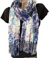 Echarpe Longue Chaude - Imprimé Floral - Imprimé Panthère - Blauw - 200 x 67 cm (22-60)