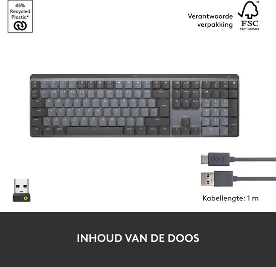 Logitech MX Mechanical - Draadloos mechanisch toetsenbord - Tactile - QWERTY ISO - Grijs