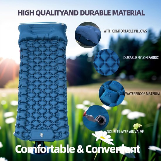 elfopblazende slaapmat voor de camping, zelfopblazend, strandmat, verdikt, opblaasbaar matras met voetperspomp, opvouwbare slaapmat voor wandelen, outdoor, strand, blauw van Merkloos — afbeelding 3