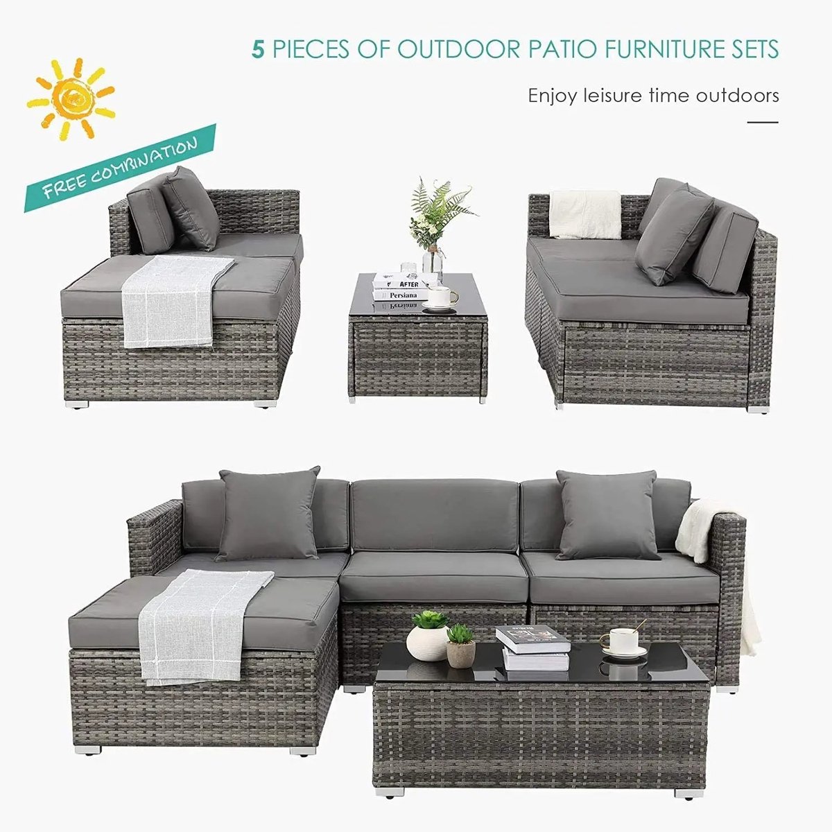 CS® - Loungeset tuinmeubels - Loungebank - Loungesets - met tafel - Grijs
