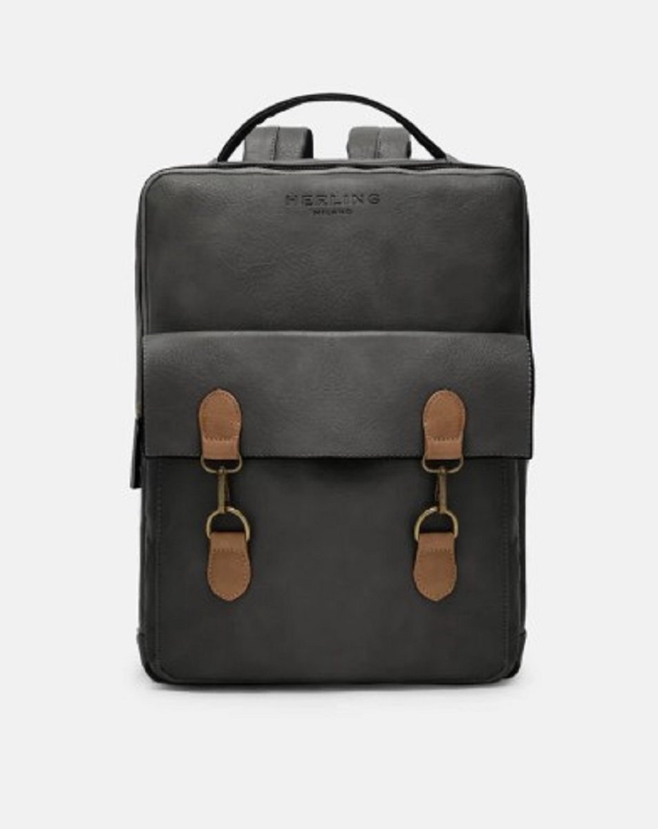 Herling - Rugzak - Reizen - Wandelen - School - Magnus - Uniseks - Vintage stijl - Antraciet Grijs/Koffie bruin - Hoogwaardig Pu leder