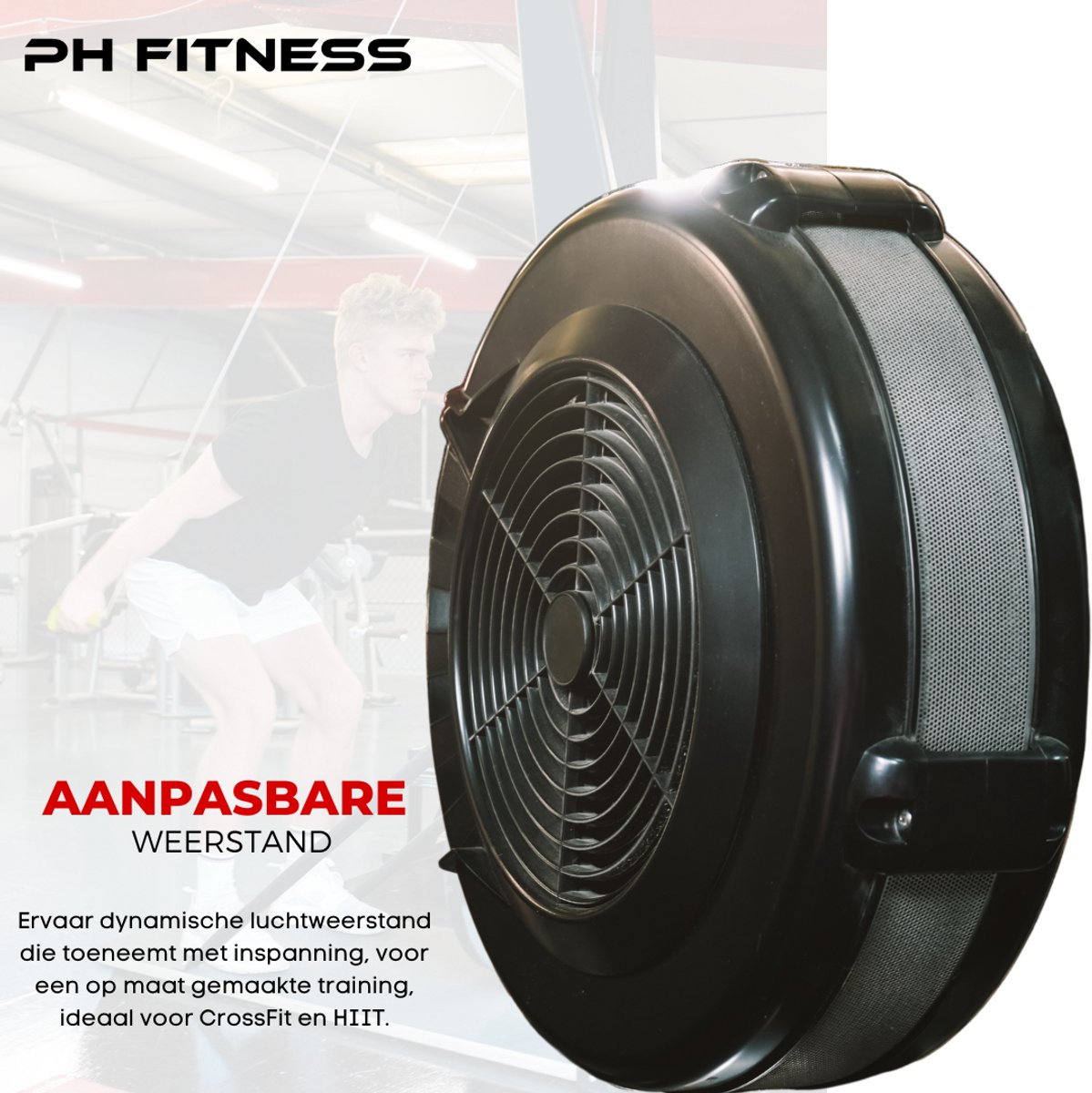 Afbeelding 2 van PH Fitness Ski Machine: Geavanceerde Air Resistance Full Body Trainer | Compacte Crossfit & HIIT Ski Erg Training voor Thuis | Verstelbare Intensiteit met Luchtweerstand, Duurzame Bodemplaat & Ergonomisch Design |