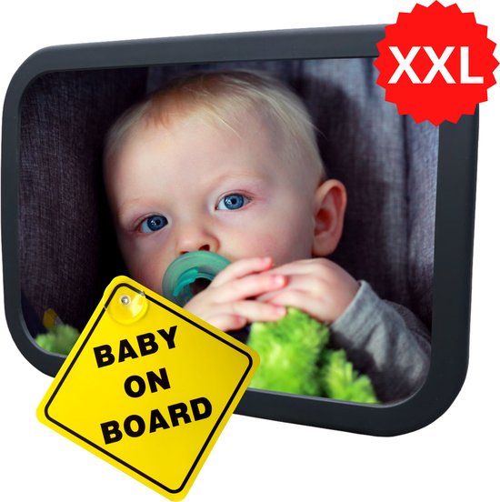 Flouer Autospiegel Baby XXL - Verstelbare Spiegel Hoofdsteun Autostoel Achterbank - Veiligheidsspiegel - Maxi Cosi - Baby en Kids - 19 x 30cm - 360 Graden Draaibaar