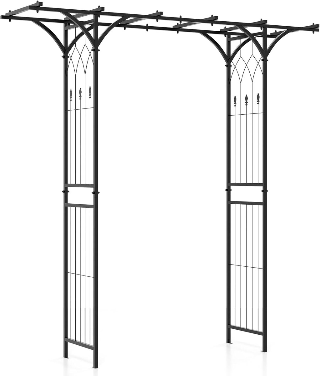 COSTWAY Rozenboog van metaal, tuinboog voor klimplanten, poortboog voor tuin, roengaas, klimhulp, rankrooster, rozenspalier, klimboog voor achtertuin, veranda, bruiloft, feesten, 200 x 52 x 206 cm,