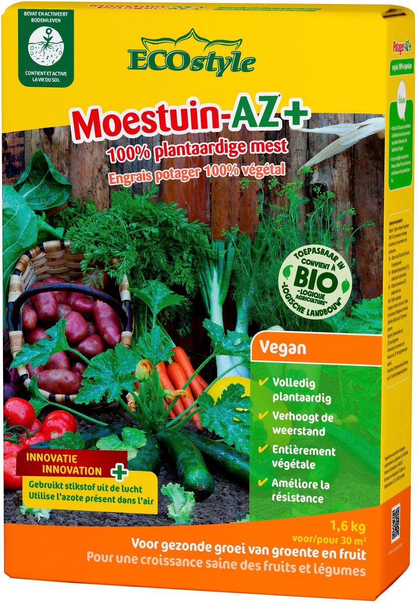 ECOstyle Moestuin Organische Meststof - Volledig Plantaardig - Voor Betere Smaak - 120 Dagen Voeding - Voor 30 M² - 1,6 KG