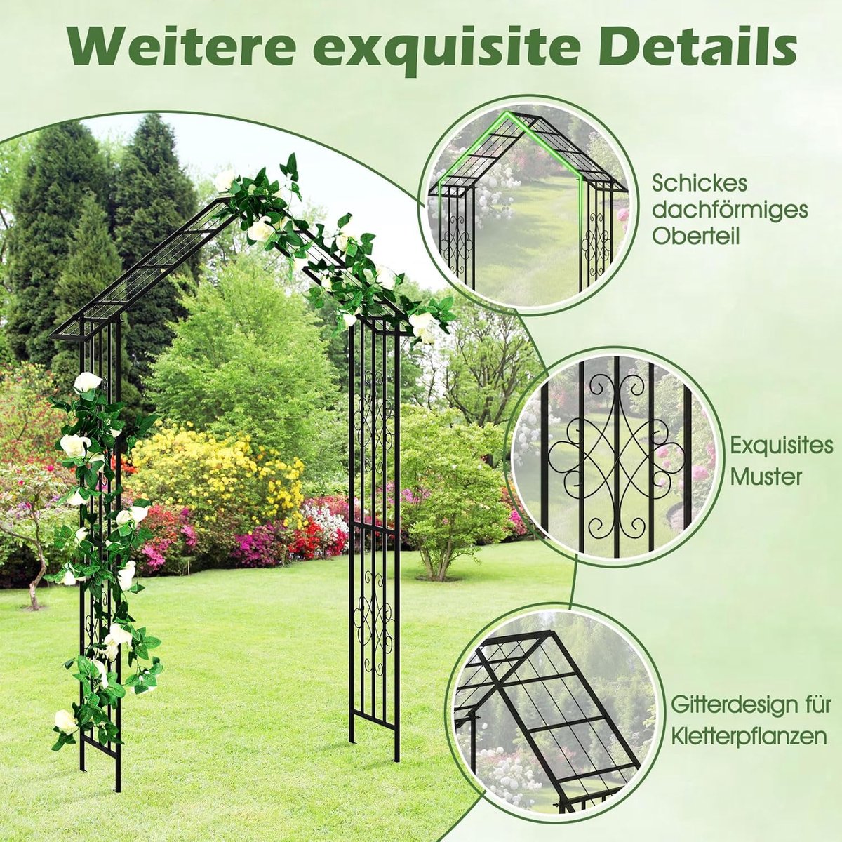 COSTWAY Rozenboog, metalen boog, tuinboog voor klimplanten en rozen, klimhulp in landelijke stijl, rankrooster voor bruiloft, feesten, tuin, klimboog, rozenhulp, 167 x 37 x 240 cm, wit