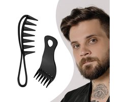 2 stuks kammen met brede tanden - professionele haarkamset - brede tanden vork kam - olie haarstyling /golvend lang krullend haarverzorging - voor mannen haarstyler en dames haar kapsel - zwart