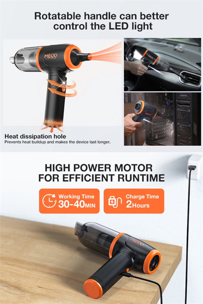 4-in-1 Stofblazer Handstofzuiger 16000Pa Snelladen Oranje - afbeelding 3