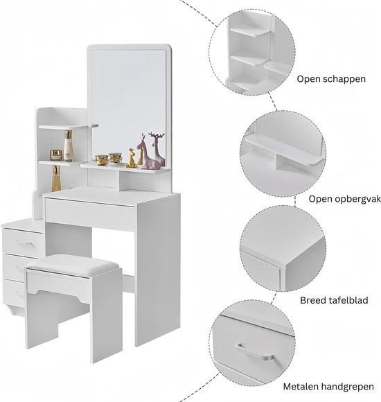 ApexArte® Table de maquillage avec miroir - Coiffeuse - Pour Femmes et Filles - Wit