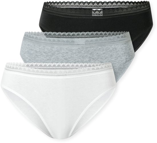 Lot de 3 slips Schiesser Rio en kanten multicolore - Sous-vêtements femme modernes - Noir, blanc, gris
