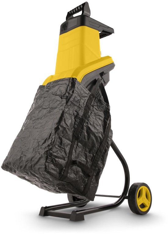 Foto: Powerplus elektrische hakselaar poweg6420 hakselaar voor planten en takken van 2500 w max 45 mm duwer wielen en 50l opvangzak inbegrepen tuingereedschap