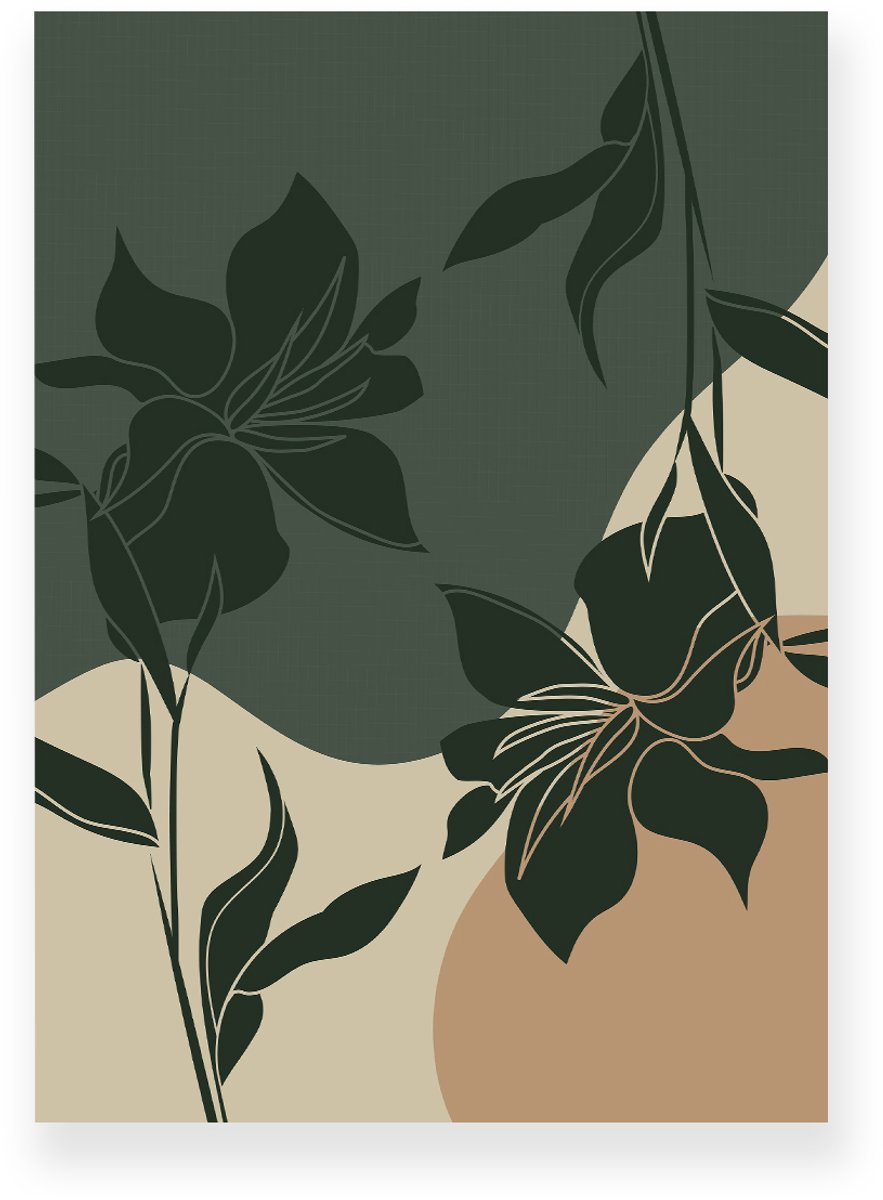 Yisual Poster 50x70 cm - Lelies - Bloemen - Groen - Beige - Japandi - Minimalistisch - Muurdecoratie - Wanddecoratie