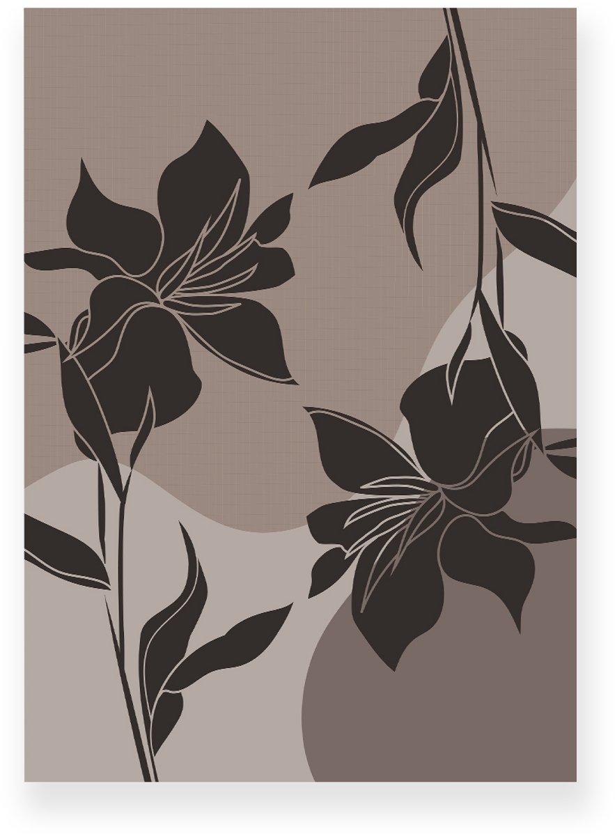 Yisual Poster 50x70 cm - Lelies - Bloemen - Lichtbruin - Donkerbruin - Japandi - Minimalistisch - Muurdecoratie - Wanddecoratie