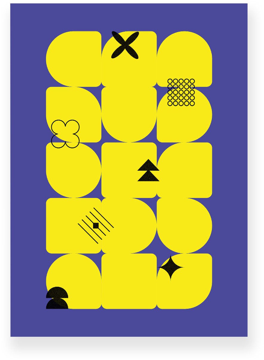 Yisual Poster 20x30 cm - Geometrische Vormen - Abstracte Symbolen - Geel - Blauw - Minimalistisch - Grafisch - Muurdecoratie - Wanddecoratie