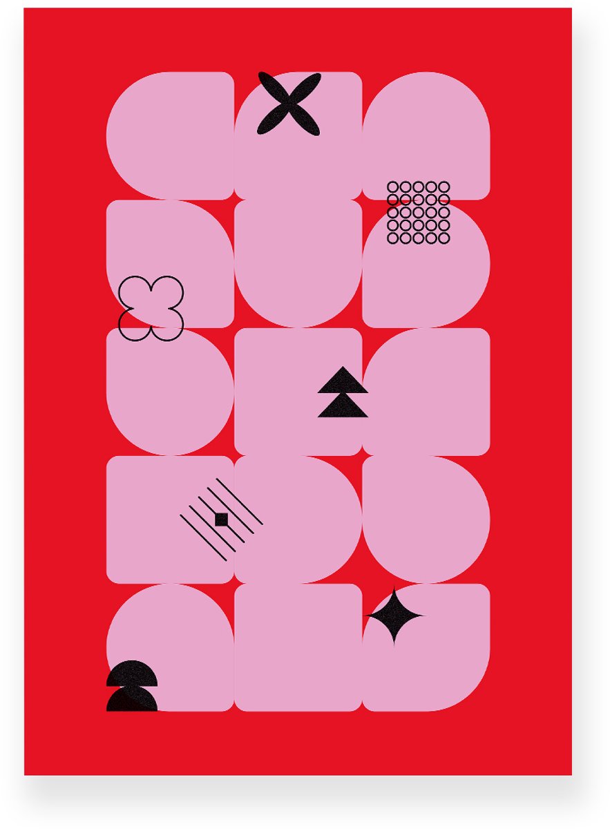 Yisual Poster 30x40 cm - Geometrische Vormen - Abstracte Symbolen - Roze - Rood - Minimalistisch - Grafisch - Muurdecoratie - Wanddecoratie