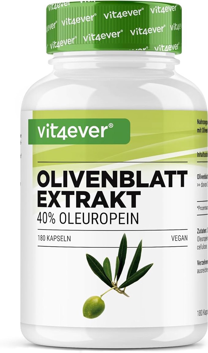 Goedkoopste Olijfbladextract - 180 capsules met elk 650 mg - Olijfbladextract met 40 Oleuropein = 260 mg - Hooggedoseerd - Veganistisch | Vit4ever
