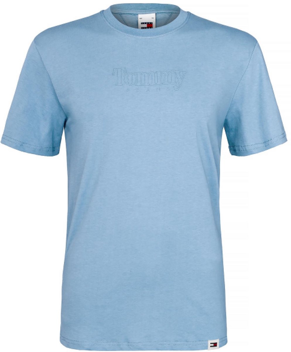 Tommy Jeans T-shirt Crew neck regular fit Ton sur Ton logo Faded Blauw