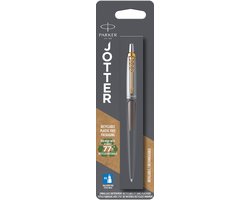 Parker Jotter-balpen | grijze lak met gouden details | medium punt | Blauwe inkt
