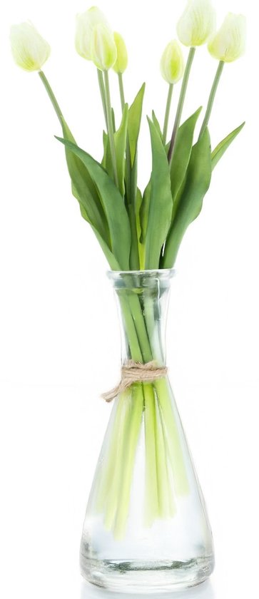 Bouquet de tulipes artificielles Bellatio Design Sally - 7 pièces - crème - toucher réel - 47 cm