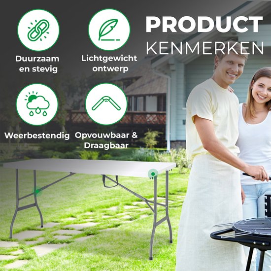 MaxxGarden Vouwtafel - Inklapbare Tuintafel - Campingtafel Opvouwbaar - Klaptafel - 152x70x74 cm - Wit van MaxxGarden — afbeelding 3