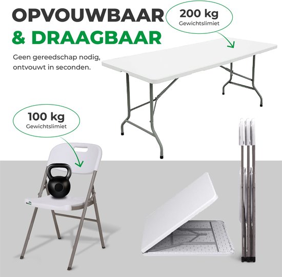 MaxxGarden Vouwtafel - Campingtafel - Inklapbare Picknickset - Campingset met 4 stoelen - 152cm - Wit van MaxxGarden — afbeelding 3