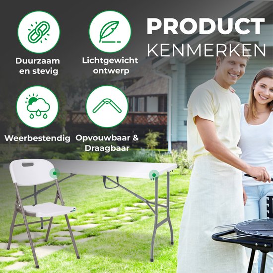 MaxxGarden Vouwtafel - Campingtafel - Inklapbare Picknickset - Campingset met 4 stoelen - 152cm - Wit van MaxxGarden — afbeelding 4