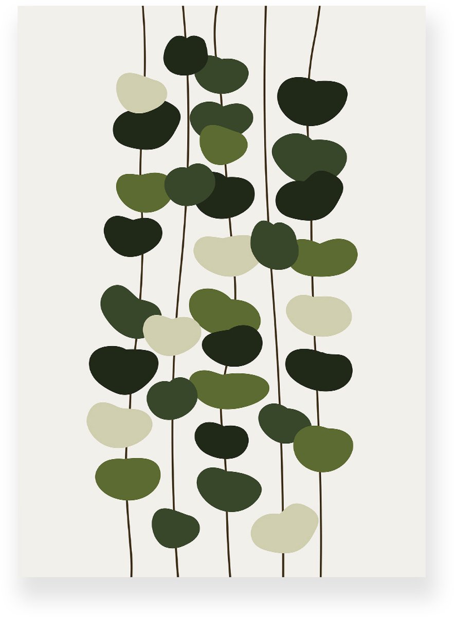 Yisual Poster 50x70 cm - Eucalyptus Takken - Planten - Donkergroen - Beige - Minimalistisch - Botanisch - Muurdecoratie - Wanddecoratie