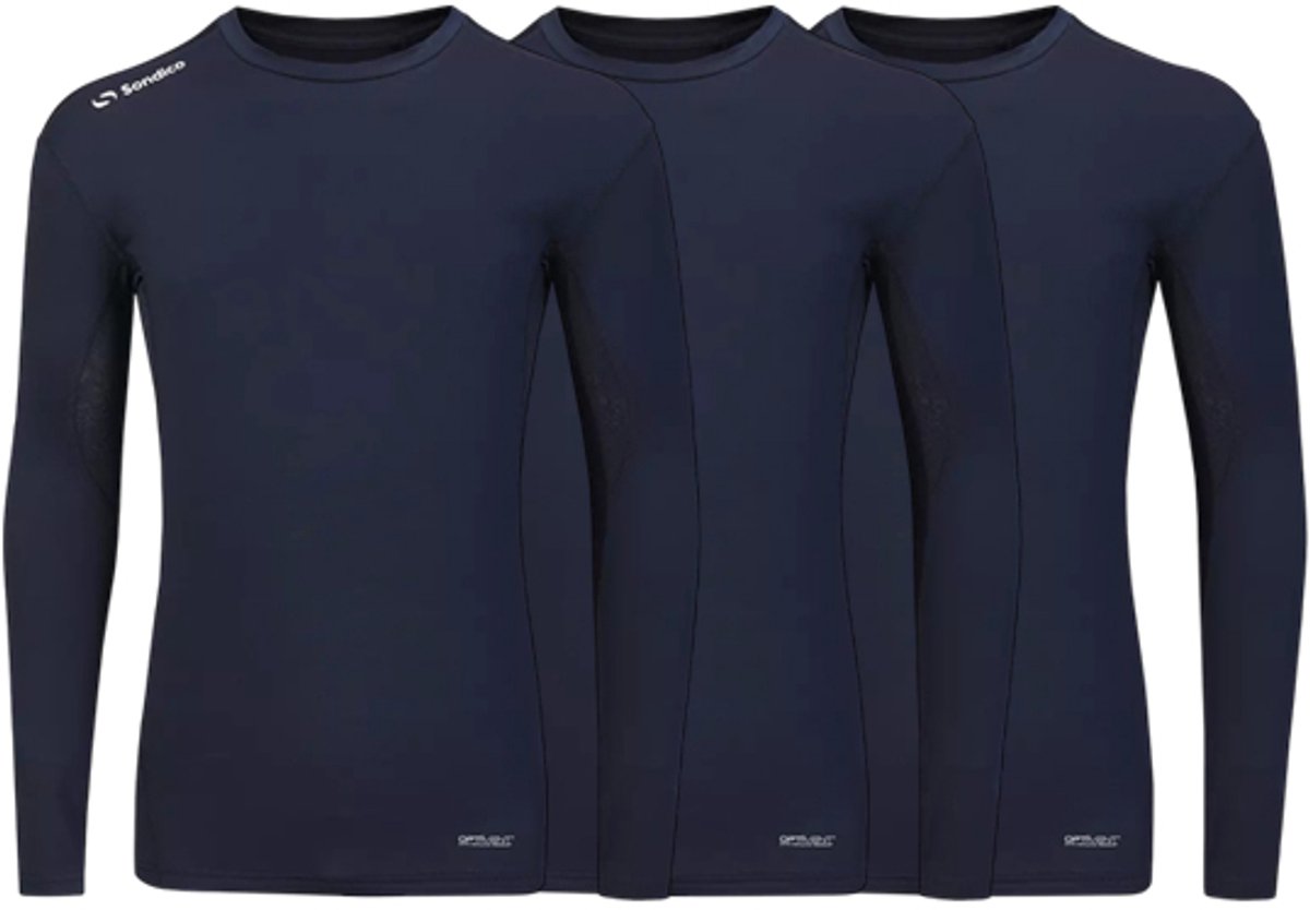 3-Pack Sondico compressie lange mouw sportshirt - heren - Navy - maat XL