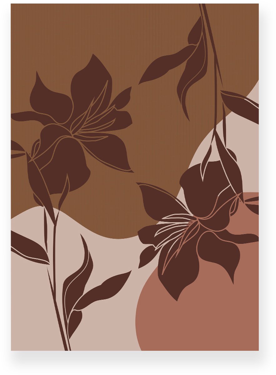 Yisual Poster 50x70 cm - Lelies - Bloemen - Bruin - Terracotta - Japandi - Minimalistisch - Muurdecoratie - Wanddecoratie