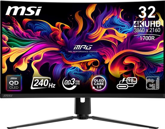MSI MPG 321CURX QD-OLED - 4K UHD Curved Gaming Monitor - 240hz - 32 inch - USB-C PD 98W