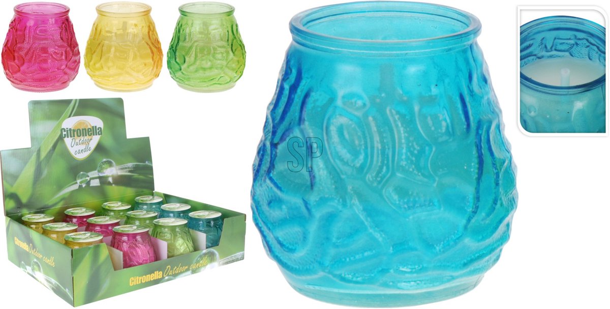 Citronella - kaarsen - in glas gekleurd - per 4 stuks - tuin - tuinverlichting
