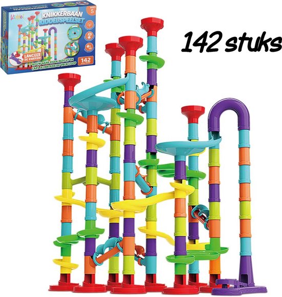 Kiddel XXL knikkerbaan 142 stuks - Inclusief accessoires educatief interactief kinderspeelgoed bouwset - Speelgoed jongens & meisjes 6 jaar STEM cadeau