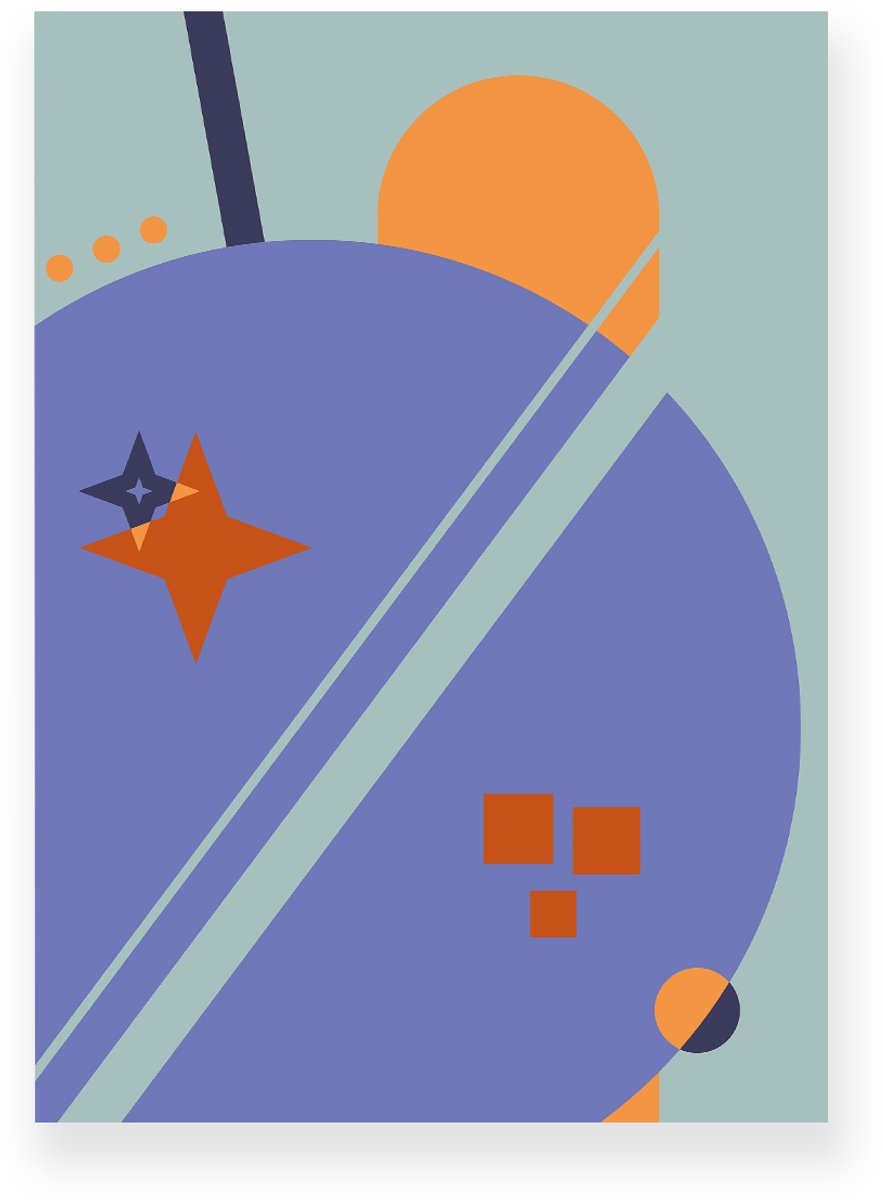 Yisual Poster 30x40 cm - Abstracte Discobal - Blauw - Oranje - Abstract - Vintage - Muurdecoratie - Wanddecoratie