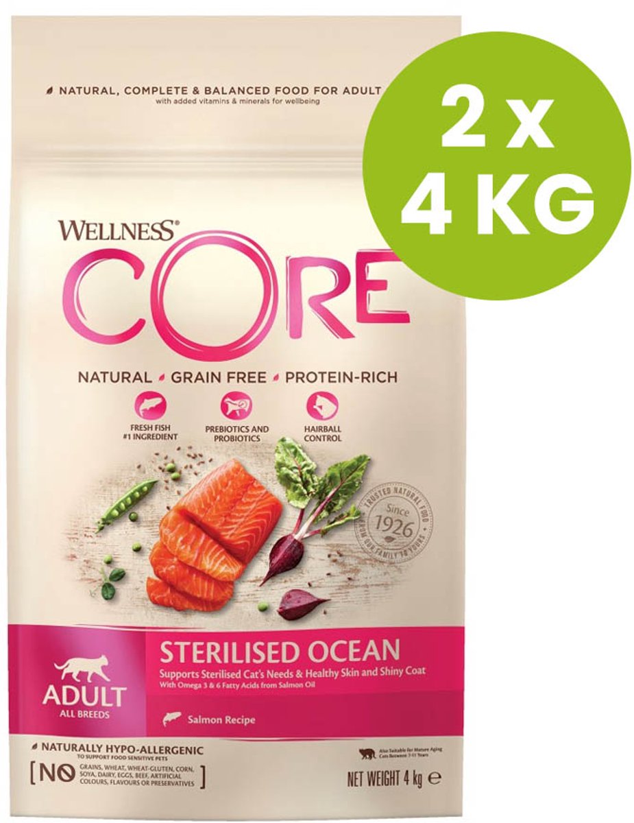 Wellness Core – Grain Free Cat Sterilised 2 x 4 kg Zalm – Kattenvoer