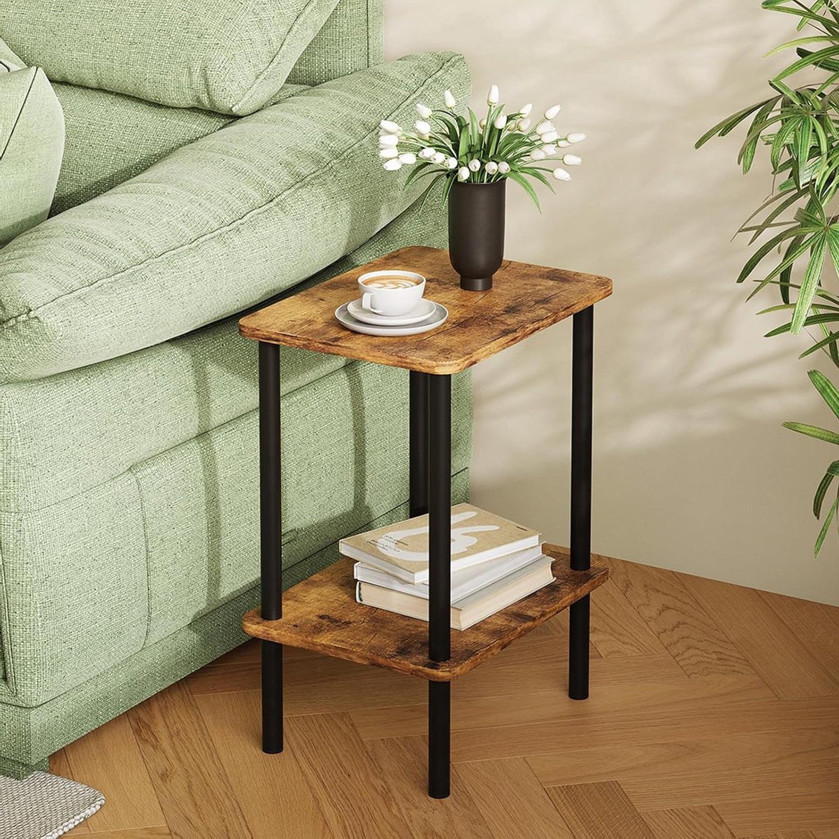 Smal Houten Bijzettafel Multifunctioneel Geschikt voor Woonkamer en Slaapkamer 1 stuk Bruin Hout 40 x 30 x 52 cm